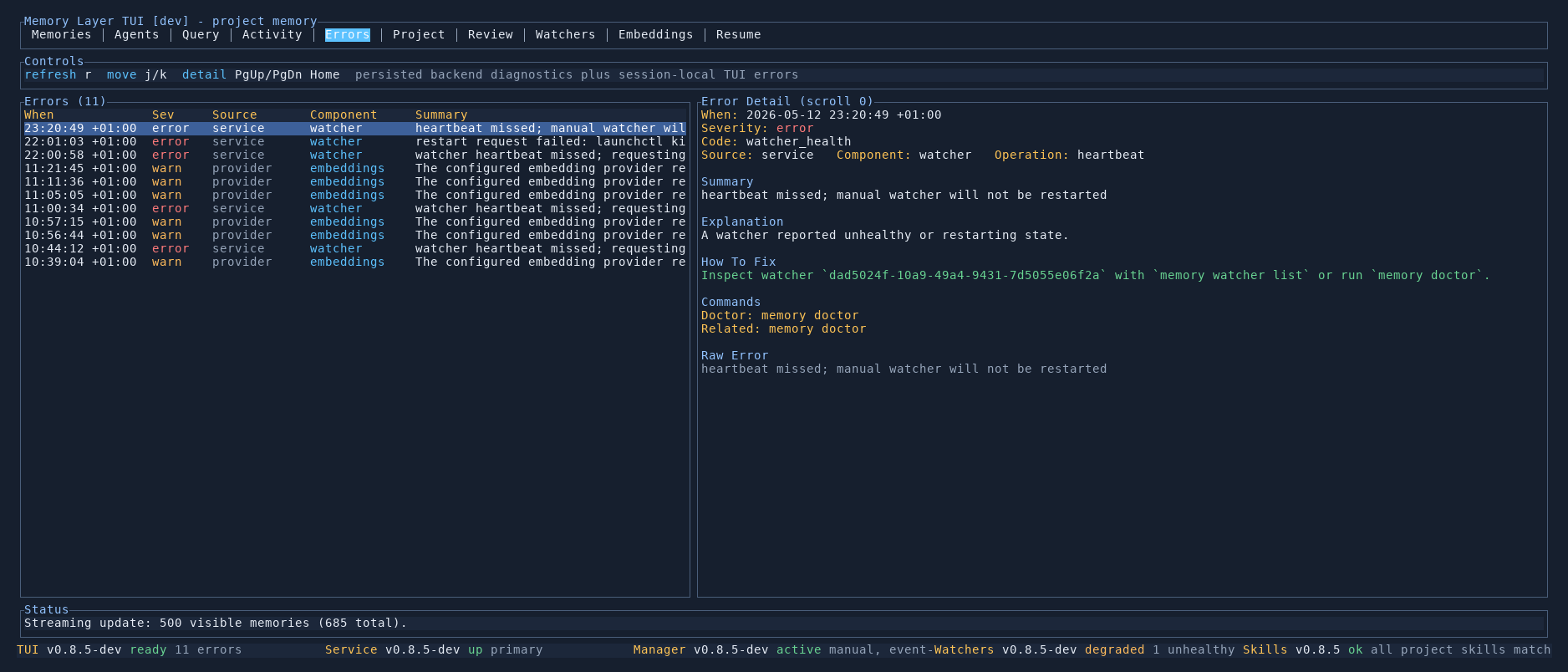 Errors tab
